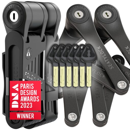 Seatylock FoldyLock Mini Folding Bike Lock Set - Patented Lightweight Bicycle Lock - Heavy Duty Anti Theft Guard for Electric Scooter & City Bikes - 2 Bike Locks with 6 Identical Keys - 29.5"