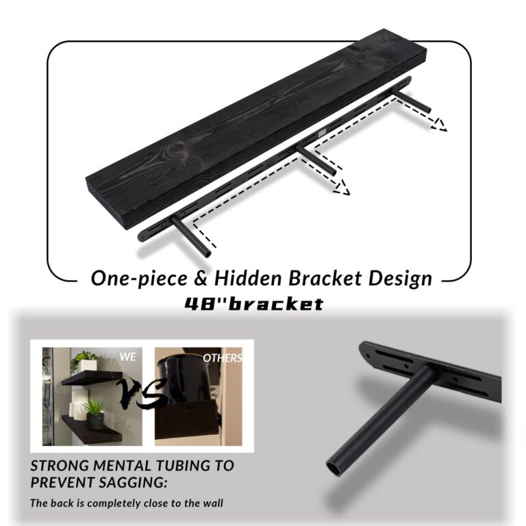 XWNE Rusitc Floating Shelves 48 inch Long 8 "deep Set of 2, Heavy Duty Wood Wall Mounted Shelves for Bathroom Living Room Kitchen,Book Shelves with Thickened Hidden Bracket-Black - Image 8