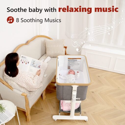 VaVaSoo Rocking Bassinet for Baby Electric Automatic Bedside Sleeper Rocks Itself 3 Motion Auto Rolling Newborn Cradle 5 Height Adjustable with Music, Wheels, Storage, Dark Grey - Image 8