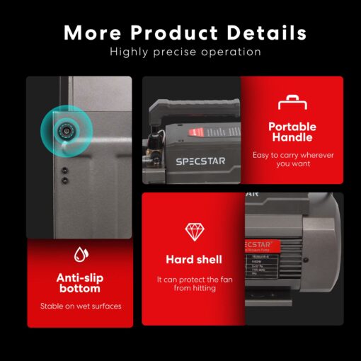 SPECSTAR 110V 9.6 CFM 1 HP Dual-Stage Rotary Vane HVAC Air Vacuum Pump for R12 R22 R134a R410a Systems with Oil Bottle - Image 4