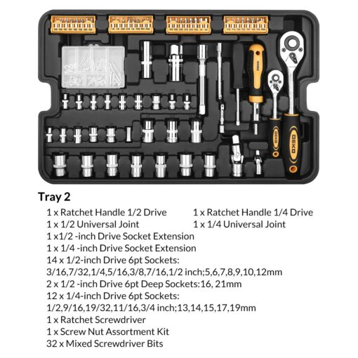 DEKOPRO 258 Piece Tool Kit with Rolling Tool Box Socket Wrench Hand Tool Set Mechanic Case Trolley Portable - Image 7