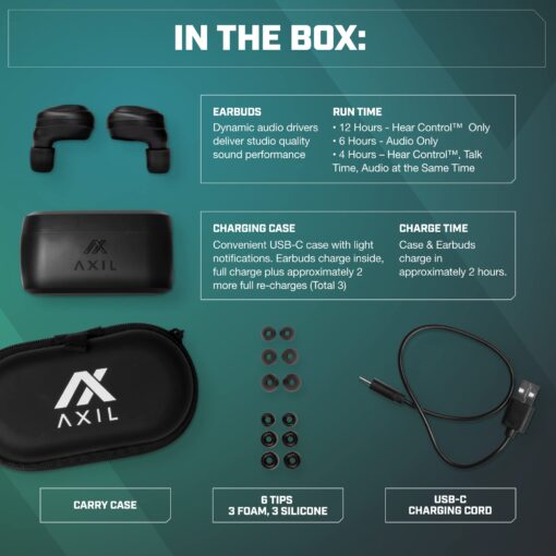 AXIL XCOR PRO Wireless Earbuds Bluetooth — HearPRO Buds with Touch Control — Bluetooth Enhancement — Hearing Protection — Dust & Water Resistant — Wind Resistant True Wireless Earbuds. - Image 2