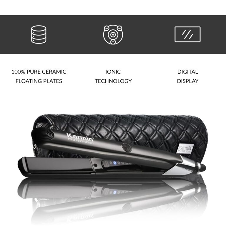 KARMIN Salon Series 1-inch Professional Ceramic Flat Iron Hair Straightener Ionic Hair Straightening Styling Iron, Straighten, Curl, Wave, Dual Voltage, Auto Shut Off, Carry Case/Heat Mat, Black - Image 6