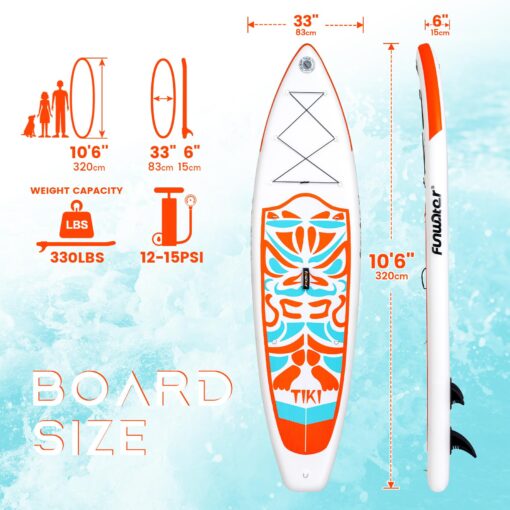 FunWater Inflatable 10'6×33"×6" Ultra-Light (17.6lbs) SUP for All Skill Levels Everything Included with Stand Up Paddle Board, Adj Floating Paddles, Pump, ISUP Travel Backpack, Leash,Waterproof Bag - Image 7
