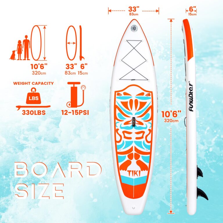 FunWater Inflatable 10'6×33"×6" Ultra-Light (17.6lbs) SUP for All Skill Levels Everything Included with Stand Up Paddle Board, Adj Floating Paddles, Pump, ISUP Travel Backpack, Leash,Waterproof Bag - Image 7