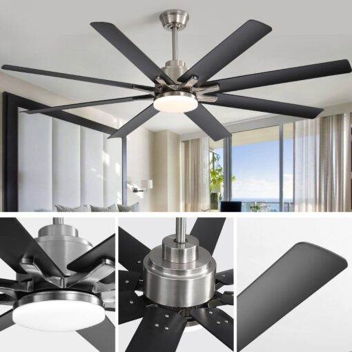 Sofucor 66 Inch Smart Ceiling Fan with Lights and Remote, APP Control, Compatible with Alexa/Google, Indoor Outdoor Low Profile Black Ceiling Fan with 3 Downrod for Living Room Farmhouse Patio - Image 8