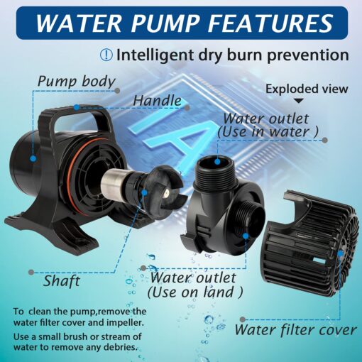 WaterRebirth (9800GPH-620W,UL listed) High Flow Submersible Pond Water Aquarium Pump Multi Scenario Application - Image 5