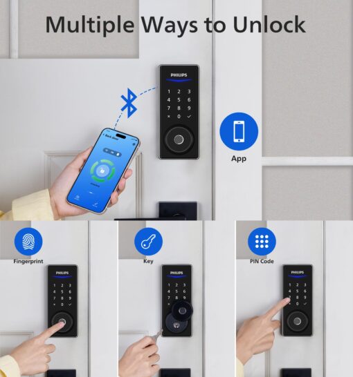 Philips Wi-Fi Smart Door Lock, Keyless Entry Door Lock with App Control,Fingerprint ID,Auto Lock,Keypad Deadbolt with Wi-Fi Bridge Adaptor,Smart Locks for Front Door-Satin Nickel - Image 8