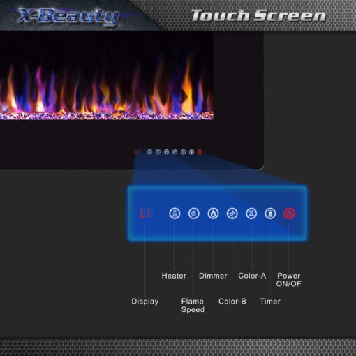 42" Electric Fireplace in-Wall Recessed and Wall Mounted 1500W Fireplace Heater and Linear Fireplace with Timer/Multicolor Flames/Touch Screen/Remote Control (Black) - Image 5