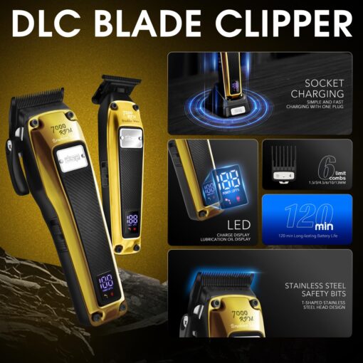 DSP Hair Clipper for Men Professional, BLDC Motor & DLC Coated Detachable Blade, Cordless Hair Trimmer Set for Barber with Charging Base, Men Hair Product Gift Set - Image 6