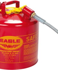 Eagle 5 Gallon Type II Red Safety Gas Can for Gasoline with Flame Arrester, Self-Closing Lid, and 12" x 5/8" Flexible Metal Hose, Made in the USA, Galvanized Steel Flammable Storage Can, U251SX5