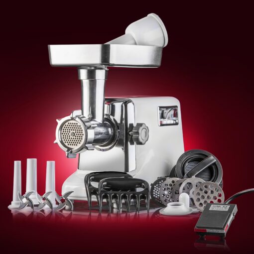 STX International Turboforce 3000 Series 6-in-1 Electric Meat Grinder | 3000W Max | 3-Speed | Foot Pedal | 5 Grinding Die | 3 Stainless Steel Blades | Sausage Stuffer | Kubbe Maker & More Included - Image 6