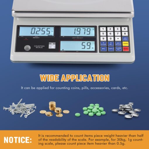 Bonvoisin Industrial Counting Scale Digital Scale for Parts and Coins kg/g/lb Electronic Gram Scale Inventory Counting Scale Industrial Parts Coins Piece Counting Scale (30kg/66lb, 1g) - Image 6