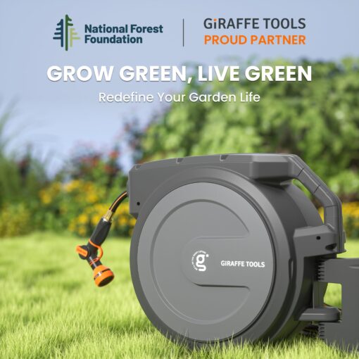 Giraffe Tools Retractable Garden Hose Reel 1/2 Inch x 130 ft, Super Heavy Duty, Any Length Lock, Slow Return System, Wall Mounted and 180 Deg Swivel Bracket - Image 4