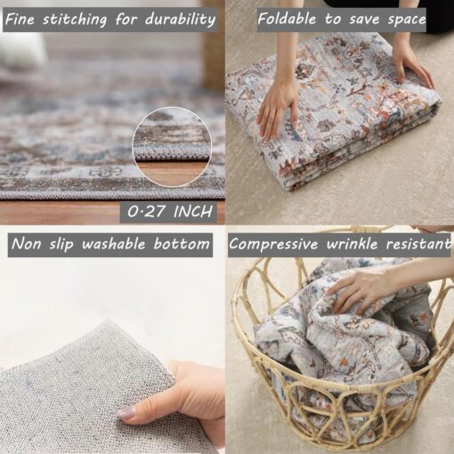 CHAMPLANT Washable Area Rug 8x10 Retro Flowers Boho Design Non-Shedding Easy Care Ideal for High Traffic Areas in Living Room Bedroom Office Coffee Table Kitchen Large Carpet - Image 2