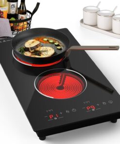 VBGK Electric Cooktop, 12 Inch Built-in Radiant Electric Stove Top,110V 2100W Electric burner with 2 Burners, 9 Heating Level, Timer & Kid Safety Lock, Sensor Touch Control 2 burner Induction Cooktop