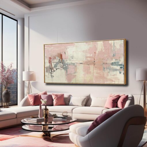 YJYart Pink Abstract Wall Art Room Decor for Teen Girls Modern Living Room Canvas Wall Art Bedroom Pictures Office Decoration for Wall 29x58in - Image 7