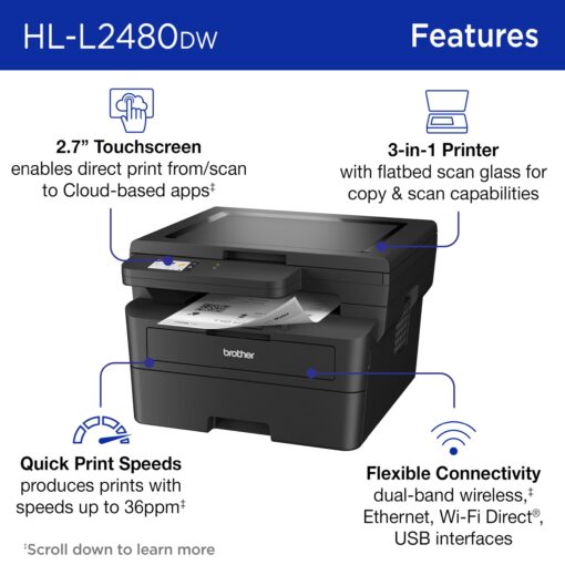 Brother HL-L2480DW Wireless Compact Monochrome Multi-Function Laser Printer with Copy and Scan, Duplex, Mobile, Black & White | Includes Refresh Subscription Trial(1), Amazon Dash Replenishment Ready - Image 7