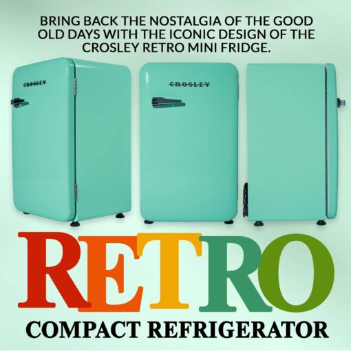 Crosley Retro Mini Fridge 3.2 Cu Ft Mint Green w/o Freezer, Compact Refrigerator for Bedroom, Garage, Office Under Desk, Undercounter, Apartment, School Dorm Fridge, Aesthetic, Small & Cute Appliances - Image 8