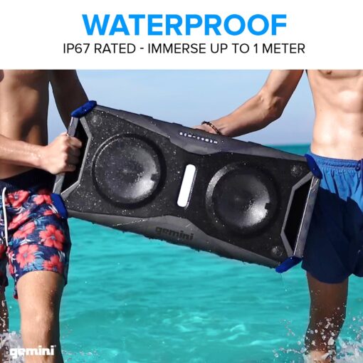 Gemini Sound SoundSplash 400W Floating Waterproof Wireless Bluetooth Speaker, LED Light Show, Dual 8” Woofers & NFC Pairing - Perfect for Pool Parties, Beach, Travel & Home Fun (Gray/Blue) - Image 9