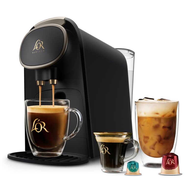 L'OR Barista System Coffee and Espresso Machine Combo by Philips, Premium Champagne Metallic Accents, Matte Black