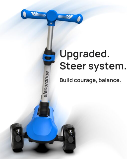 Elecorange T200 Electirc Scooter for Kids, Light Up Scooter with Big LED Wheels, Flashing Deck, Adjustable Heights, 3 Wheeled Scooter, Balance Training Scooter for Kids 3-7, 4-6, 3+, Blue - Image 4