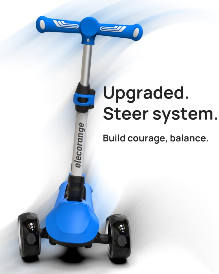 Elecorange T200 Electirc Scooter for Kids, Light Up Scooter with Big LED Wheels, Flashing Deck, Adjustable Heights, 3 Wheeled Scooter, Balance Training Scooter for Kids 3-7, 4-6, 3+, Blue - Image 4
