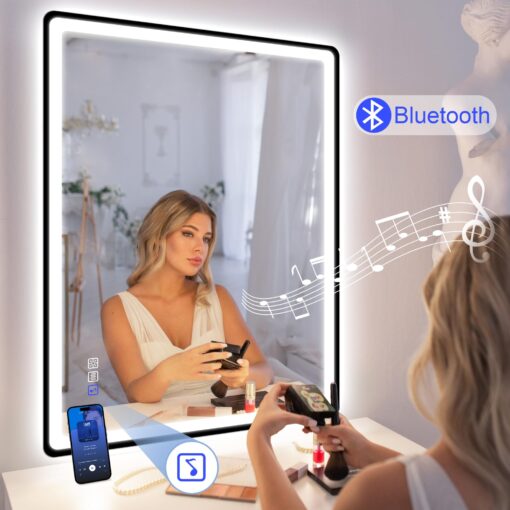 STARLEAD 28"x36" LED-Bathroom-Mirror-with-Lights, Wall-Mounted with Bluetooth, Anti-Fog, 3 Color Temperature Dimmable Brightness, Waterproof, Tempered Glass, Frontlit & Backlit, Black Frameless - Image 7