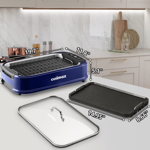 Smokeless Grill, CUSIMAX 1500W Indoor Grill, Electric Grill Griddle with LED Smart Display & Tempered Glass Lid, Portable Korean BBQ Grill, Non-stick Removable Grill & Griddle Plate - Image 2