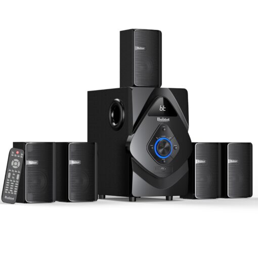 Bobtot 5.1 Surround Sound System, Wireless Rear Satellite Speakers with 800W 6.5inch Subwoofer Home Theater System with HDMI Optical Bluetooth ARC Input