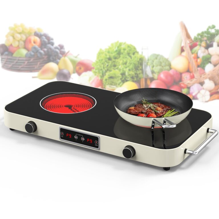 GIHETKUT Electric Cooktop, 2200W 110V Electric burner, Electric Stove Top with 2 Handle, 2 Burner Electric Cooktop with 9 Power Settings,Knob Control Child Safety Lock & Timer.