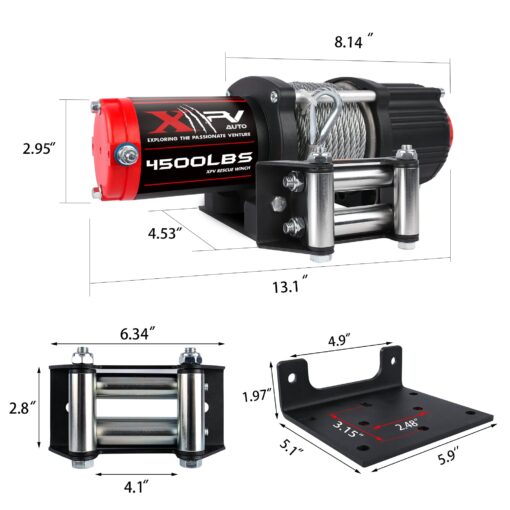 XPV AUTO 12V 4500LBS Steel Rope Electric Winch for Towing ATV/UTV Off Road with Wireless Remote Control Mounting Bracket IP67 Waterproof Electric Winch with 4-Way Roller Fairlead - Image 5