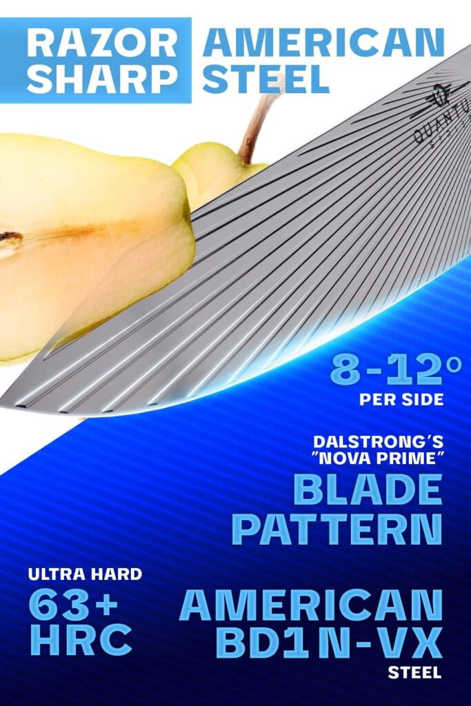 Dalstrong Chef Knife - 8.5 inch - Quantum 1 Series - Ultra-Sharp - American Forged BD1N-VX Hyper Steel - Carbon Fibre G10 Hybrid Handle - Premium Kitchen Knife - Leather Sheath - Image 9