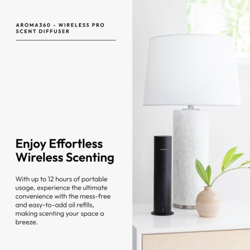 Aroma360 - Wireless Pro Essential Oil Diffuser - 600 sq ft Coverage - Cordless & Portable with Remote - Aromatherapy Scent Diffuser - Home, Spa, Office & Business - Air Freshener - Midnight Black - Image 6