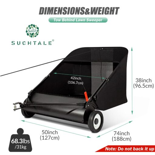 Suchtale Upgrade 42-inch Tow Lawn Sweeper for Leaves & Grass,21cu.Ft. Leaf Collector with Large Capacity,Adjustable Sweeping Height for Yard,Lawn,Farm,Sidewalk,Yard Sweeper,4 Spinning Brushes - Image 8