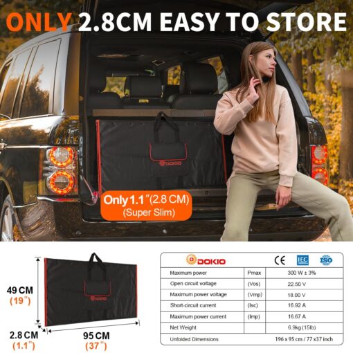 DOKIO 300w 18v Portable Foldable Solar Panel Kit (21x41inch, 17lb) Solar Charger with Controller 2 USB Output to Charge 12v Batteries/Power Station (AGM, Lifepo4) Rv Camping Trailer Emergency Power……… - Image 6