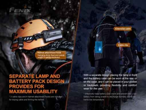 Fenix HP30R v2.0 Headlamp, 3000 Lumen Rechargeable Heavy-Duty with Spotlight & Floodlight, Detachable Power Pack and LumenTac Organizer, Black - Image 4