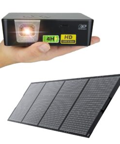 AAXA P6X 1000 Lumen with Foldable Solar Panel Charger Bundle, 4 Hour Battery USBC Video WiFi/BT Wireless Mirroring Portable Mini Projector DLP 1080p Support 30000 Hours LED HDMI/USBC/USB/microSD