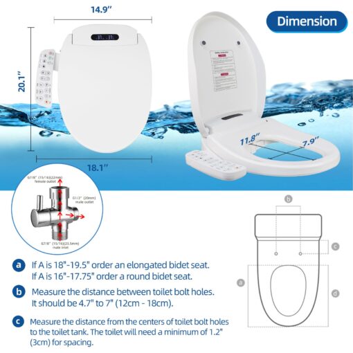 TooCust Bidet Toilet Seat Elongated - Electronic Heated Toilet Seat Elongated with Dryer and Warm Water, Temperature Controlled Wash, Smart Touch Panel, Nightlight, Elongated Toilet Seat Slow Close - Image 3