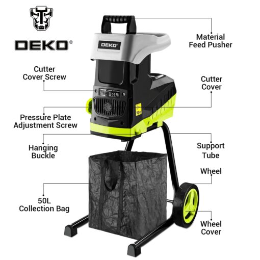 Electric 15-Amp Wood Chipper Shredder: 2800W 1.77-Inch Cutting Diameter Garden Leaf Mulcher with Wheels, Safety Locking Knob, 50L Collection Bag, Double Sided Blade System for Branches, Leaves, Waste - Image 2