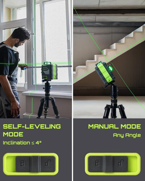 LasGoo LG-3DMAX 3x360° Green Laser Level, 3D Self-Leveling Cross Line Laser with 2 Rechargeable Lithium Batteries, Fine-Tuning Bracket Adapter, Green Laser Enhancement Glasses, and Hard Carrying Case - Image 6
