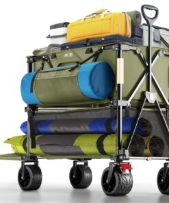 Overmont 400L Foldable Double Decker Wagon - Large Capacity Collapsible Wagon Cart- 52" Extra Long Extender - All-Terrain Big Wheels for Camping Sports School Season, Support Up to 450lbs