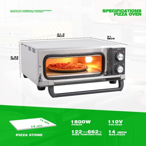 NUPANT Electric Pizza Oven Indoor Countertop Pizza Oven, 14'' Commercial Pizza Oven with Pizza Stone Multipurpose Stainless Steel Pizza Maker Machine for Home and Restaurant use 1800W/110V - Image 2