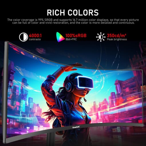 Gawfolk 34 Inch Ultrawide Curved 180Hz Gaming Computer Monitor 1000R PC screen 21:9 UWQHD (3440x1440) ,1ms,100%sRGB,Adaptive Sync,Display Port、HDMI,Liftable Stand,Wall Mount Compatible 75*75mm-Black - Image 6