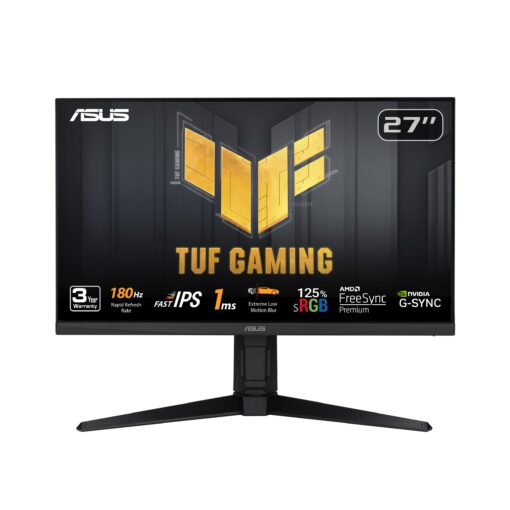 ASUS TUF Gaming 27” 1080P Monitor (VG279QL3A) - Full HD, 180Hz, 1ms, Fast IPS, Extreme Low Motion Blur, FreeSync Premium, G-SYNC Compatible, Speakers, DisplayPort, Height Adjustable, 3 Year Warranty