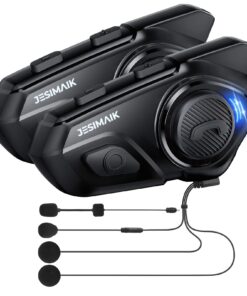 JESIMAIK Motorcycle Helmet Bluetooth Headset, 10 Way 2KM Helmet Communication System, Multitasking Audio Motorcycle Intercom, 2 Mics&40mm Helmet Speaker, 2 Pack