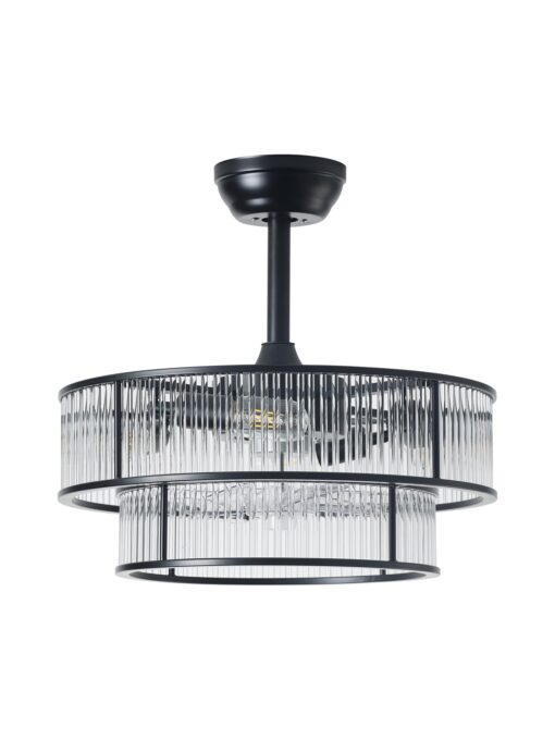 YADZSLY Black Fandelier Ceiling Fans with Lights, 20" Black Crystal Chandelier Ceiling Fan with Light Remote Control, Caged Mid Century with 6 Speeds for Bedroom, Living Room, Nursery - Image 2