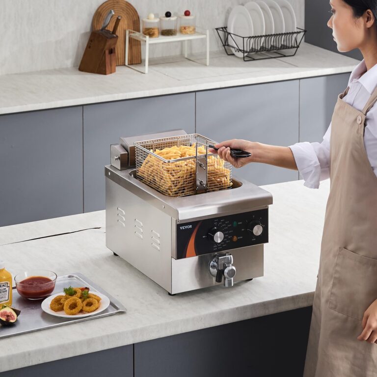 VEVOR Commercial Deep Fryer, 1750W Electric Countertop Fryer with Basket, 9Qt /8.5 L Single Oil Fryer, 1mm Thickened Stainless Steel, Time & Temp Control, for Kitchen Restaurant Use, Silver - Image 3