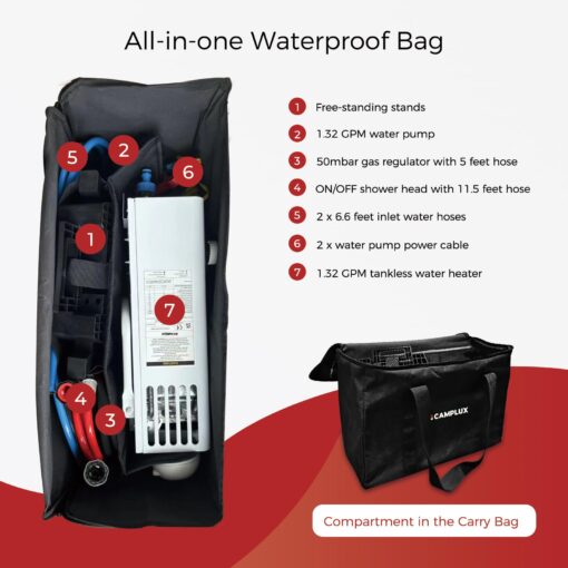 CAMPLUX 1.32 GPM Portable Outdoor Tankless Water Heater Propane Instant Hot Camping Shower Pump w/Freestanding Stand and Carry Bag, AY132GMax, Gray - Image 4