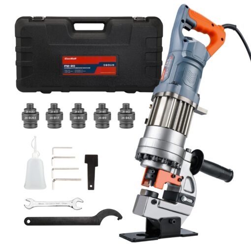 CENTALL 1300W Electric Hydraulic Hole Puncher Φ1/4"-4/5" Hydraulic Punching Machine Punching Tool with 5 Dies for Iron Copper Aluminum Plate Angle Steel PM20 (Orange+Grey)